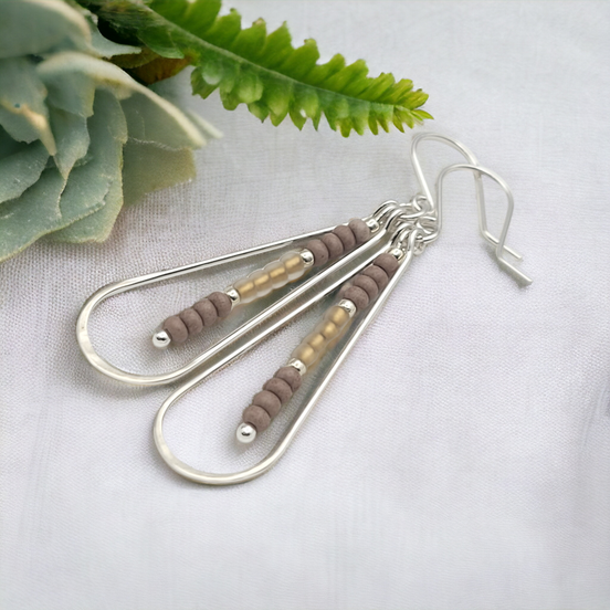 Harley - Silver & Neutral Brown Earrings Bijou by SAM   