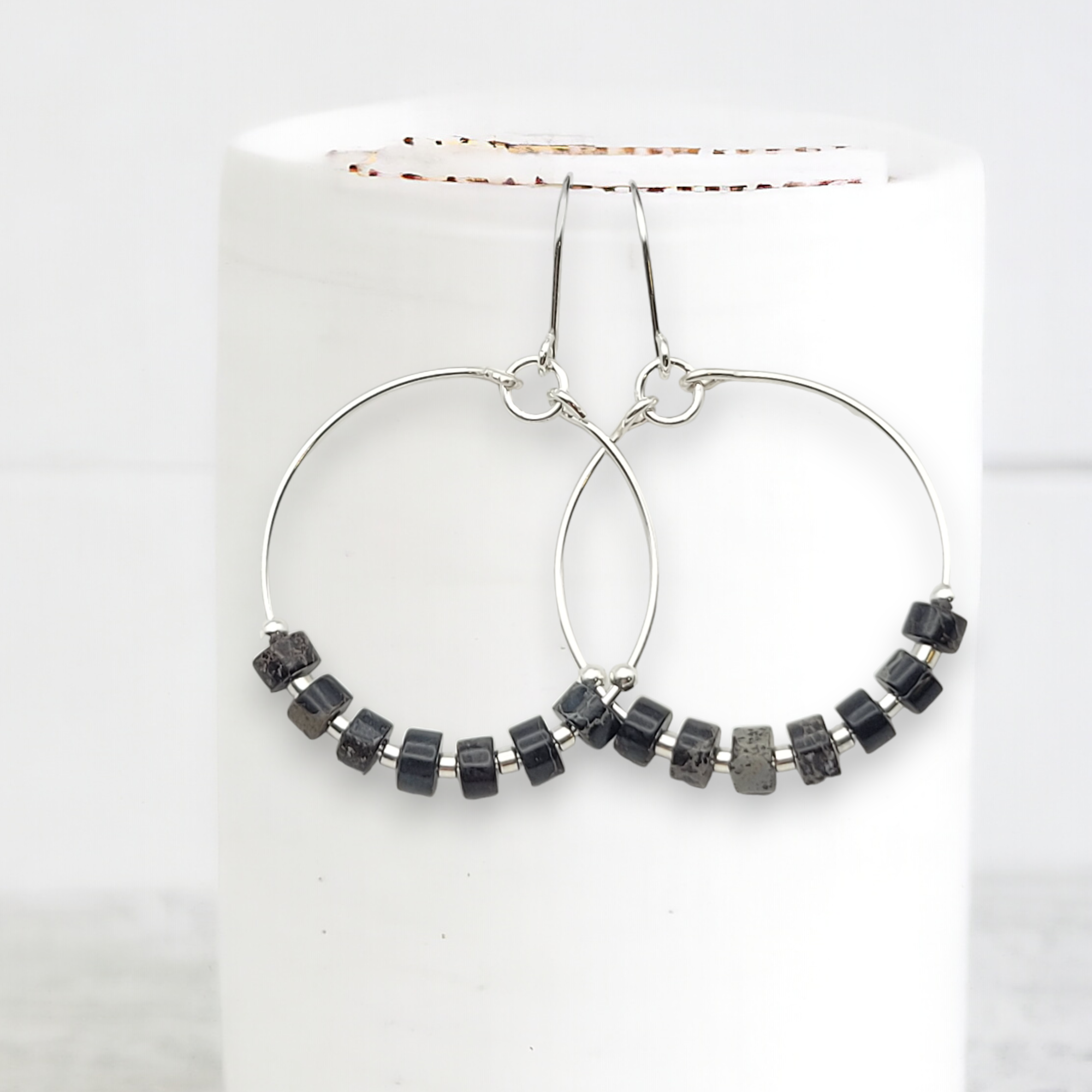 Boho - Silver with Black Jasper Earrings Bijou by SAM Sterling Silver