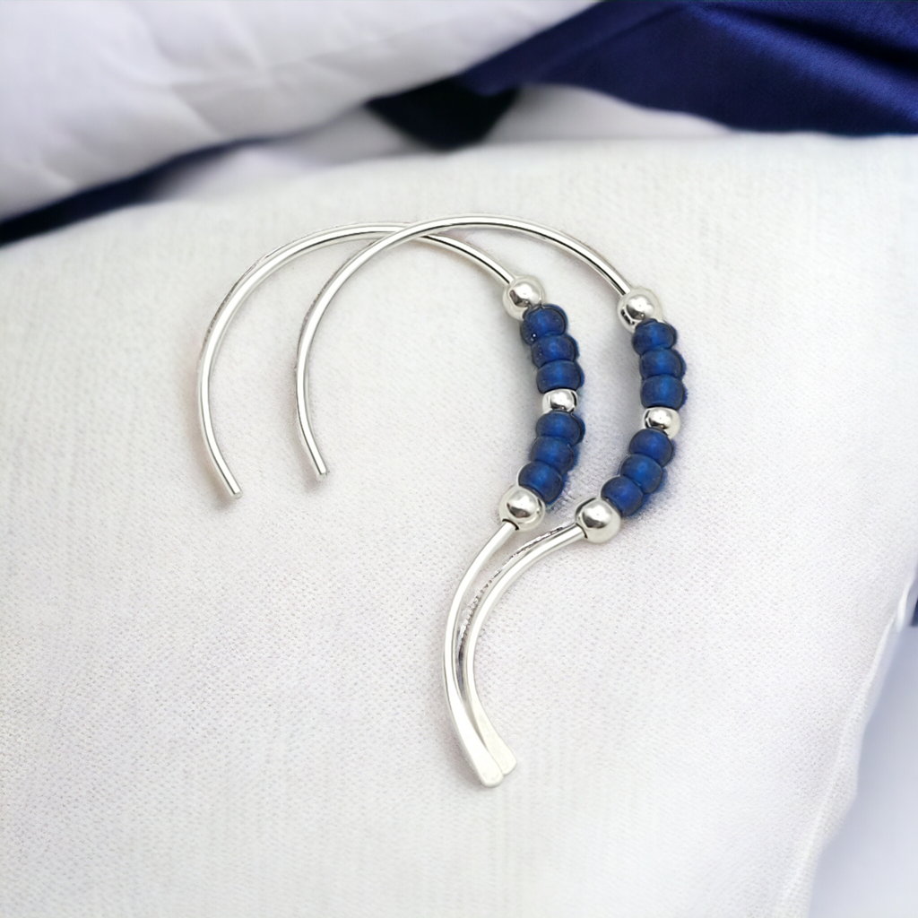 Open Heart - Silver & Blue Earrings Bijou by SAM   