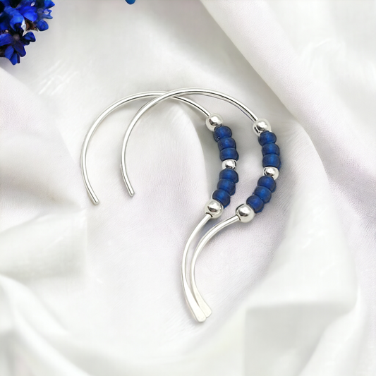 Open Heart - Silver & Blue Earrings Bijou by SAM   