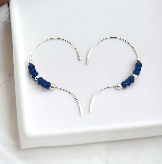 Open Heart - Silver & Blue Earrings Bijou by SAM   