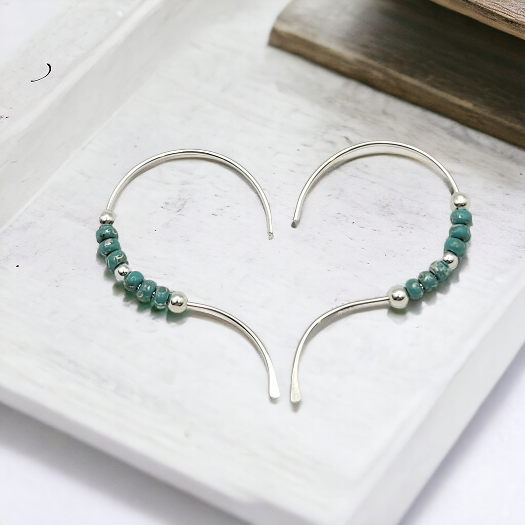 Open Heart - Silver & Turquoise Earrings Bijou by SAM   