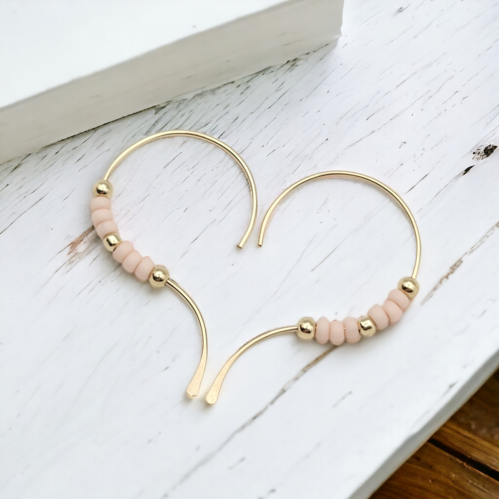 Open Heart - Gold & Pale Pink Earrings Bijou by SAM   