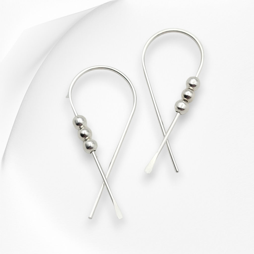 Ribbon - Silver & Silver Earrings Bijou by SAM   