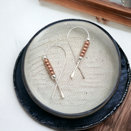 Ribbon - Silver with Copper Earrings Bijou by SAM   