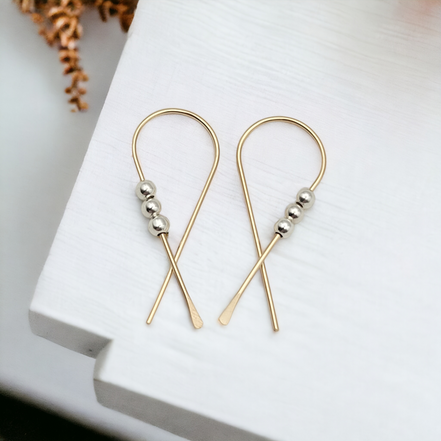 Ribbon - Gold with Silver Earrings Bijou by SAM   
