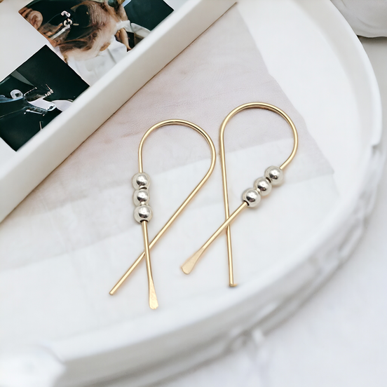 Ribbon - Gold with Silver Earrings Bijou by SAM   