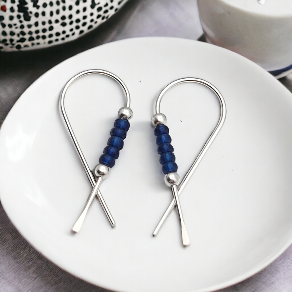 Ribbon - Silver & Blue Earrings Bijou by SAM   