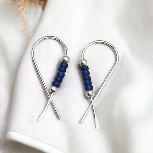 Ribbon - Silver & Blue Earrings Bijou by SAM   