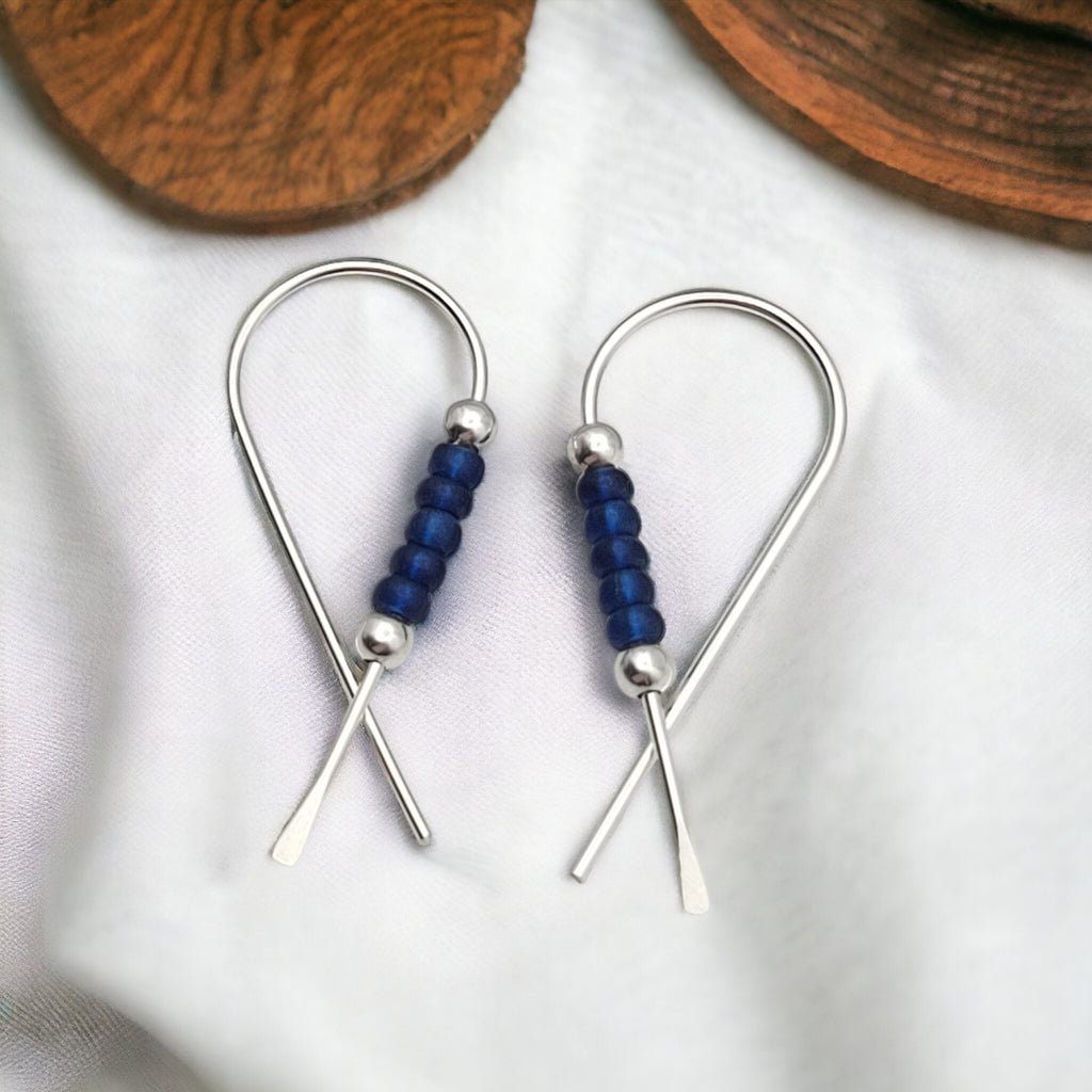 Ribbon - Silver & Blue Earrings Bijou by SAM   