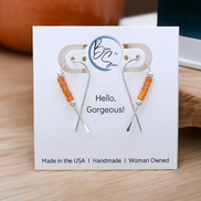 Ribbon - Silver with Orange Seed Beads Earrings Bijou by SAM   