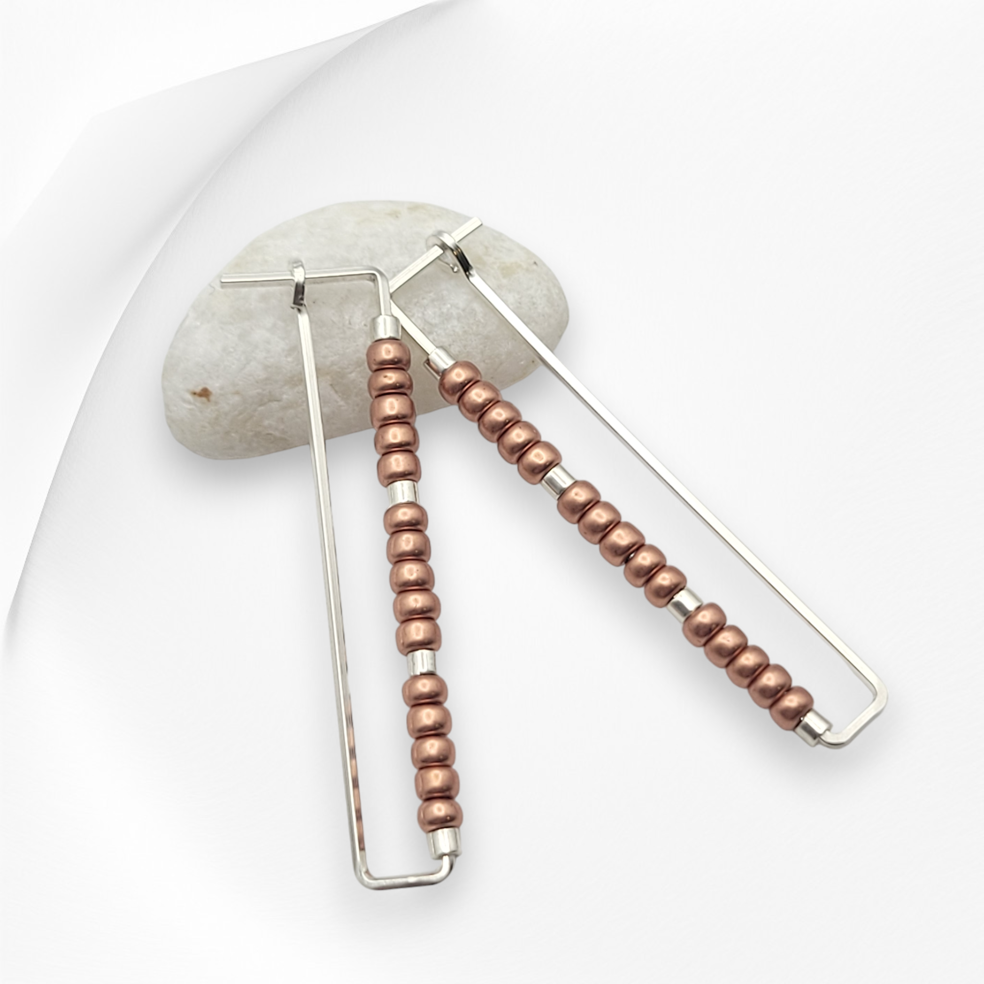 True - Rectangle Silver & Copper Earrings Bijou by SAM   