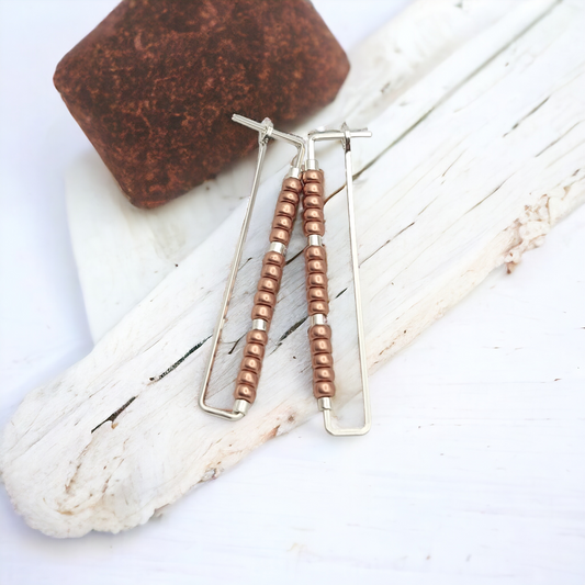 True - Rectangle Silver & Copper Earrings Bijou by SAM   