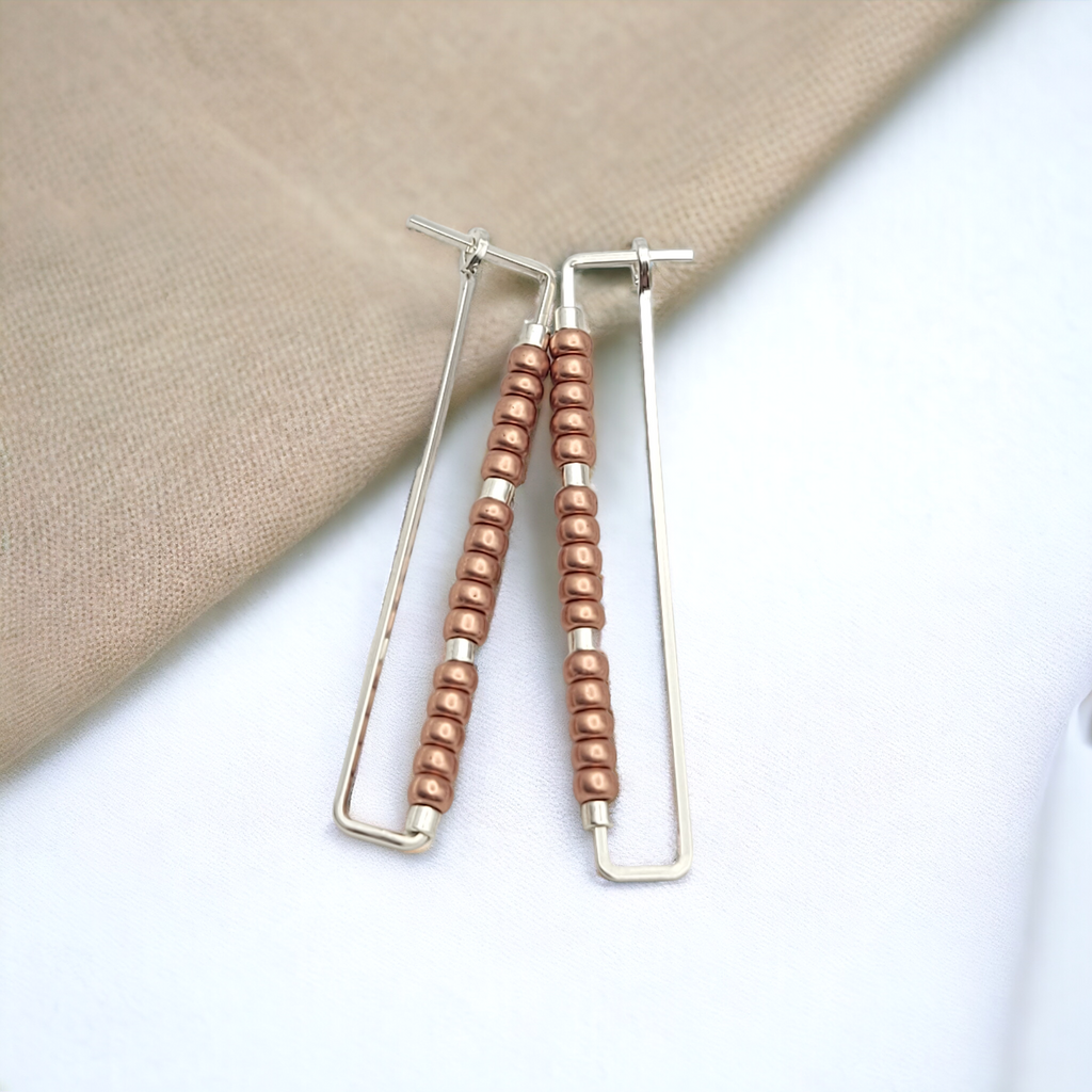 True - Rectangle Silver & Copper Earrings Bijou by SAM   