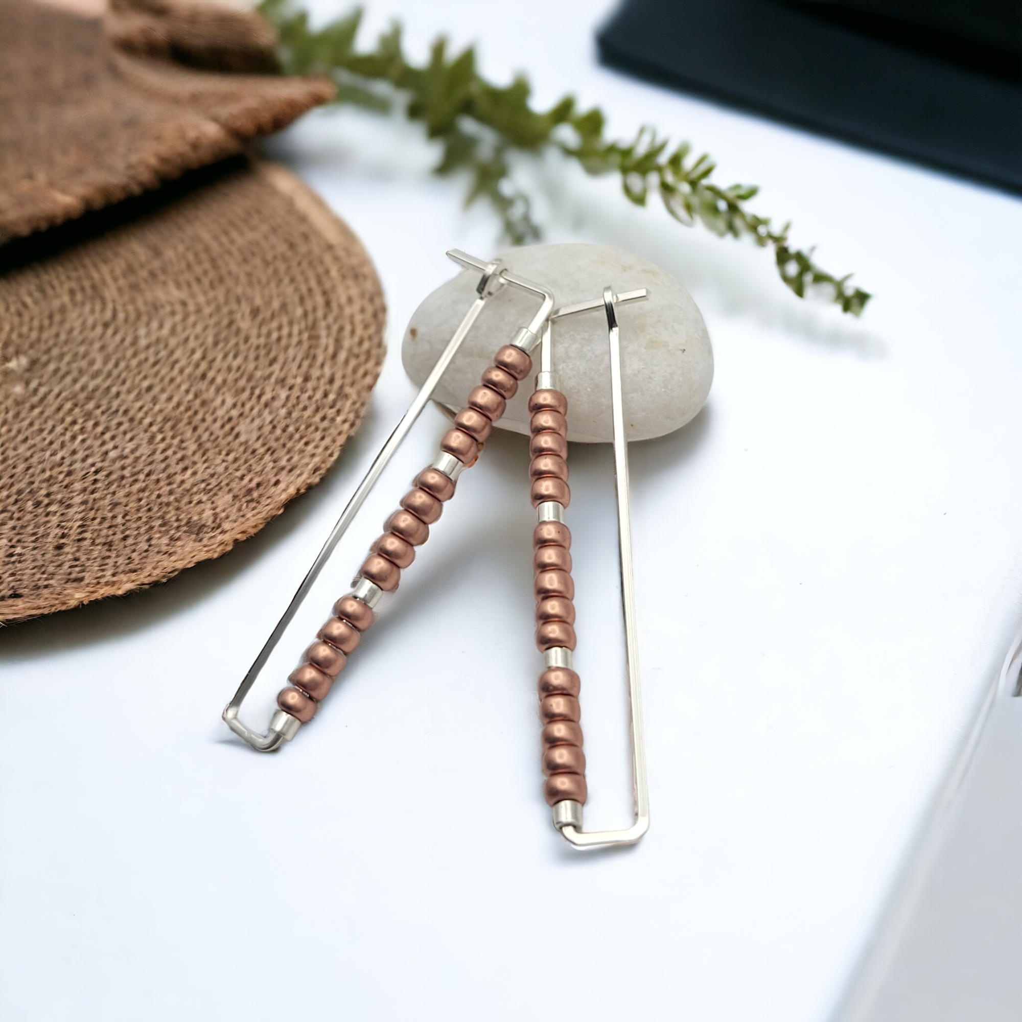 True - Rectangle Silver & Copper Earrings Bijou by SAM   