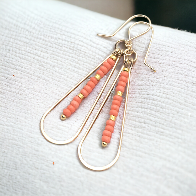 Harley - Gold & Coral Long Hoops Earrings Bijou by SAM   
