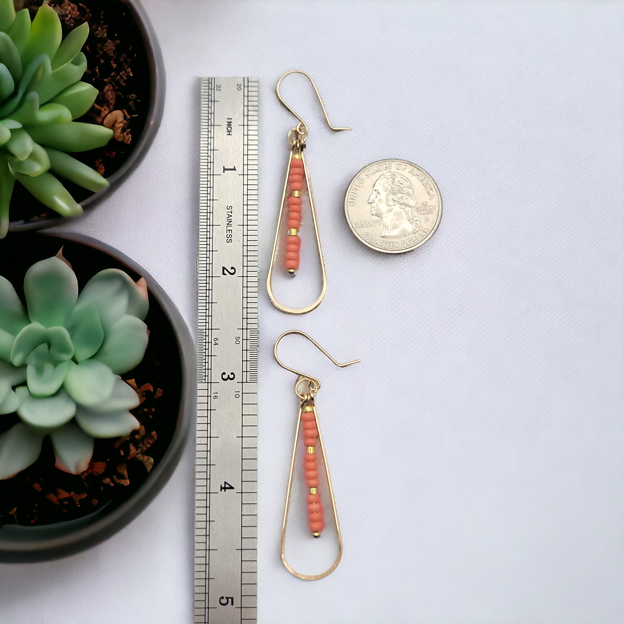 Harley - Gold & Coral Long Hoops Earrings Bijou by SAM   
