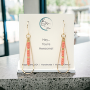 Harley - Gold & Coral Long Hoops Earrings Bijou by SAM   
