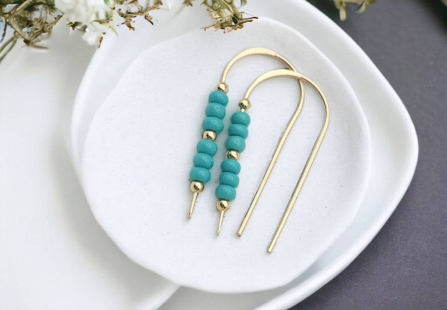 Cheval - Gold & Teal Turquoise Earrings Etsy   