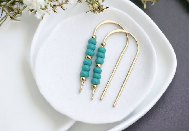 Cheval - Gold & Teal Turquoise Earrings Etsy   