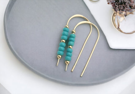 Cheval - Gold & Teal Turquoise Earrings Etsy   