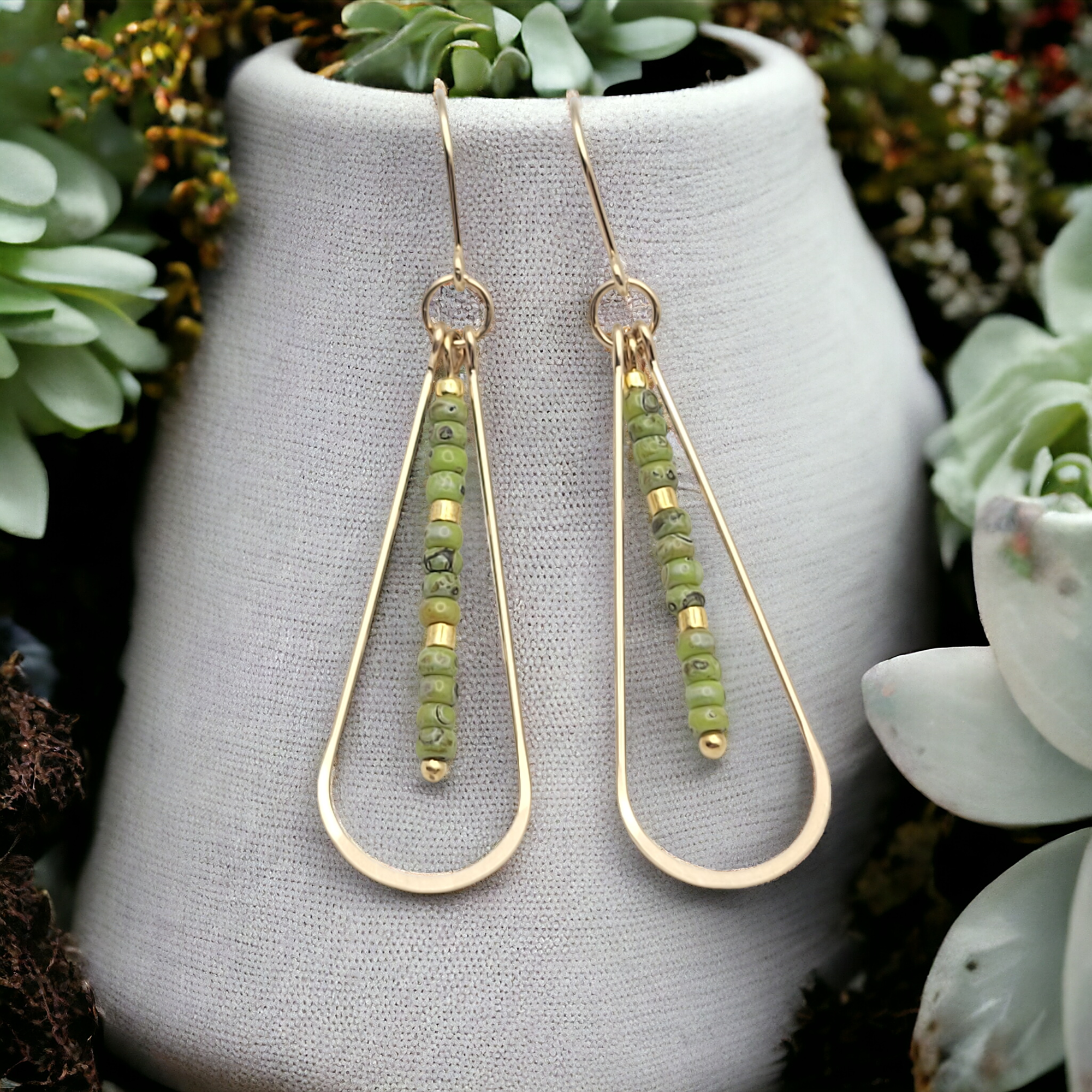 Harley - Gold & Chartreuse Green Earrings Bijou by SAM   