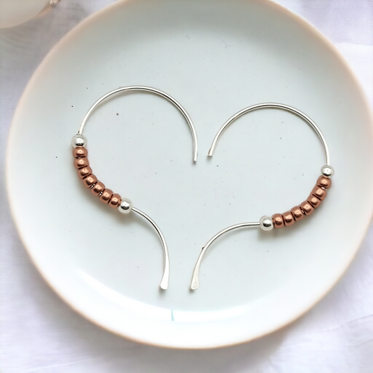 Open Heart - Silver & Copper Earrings Bijou by SAM   