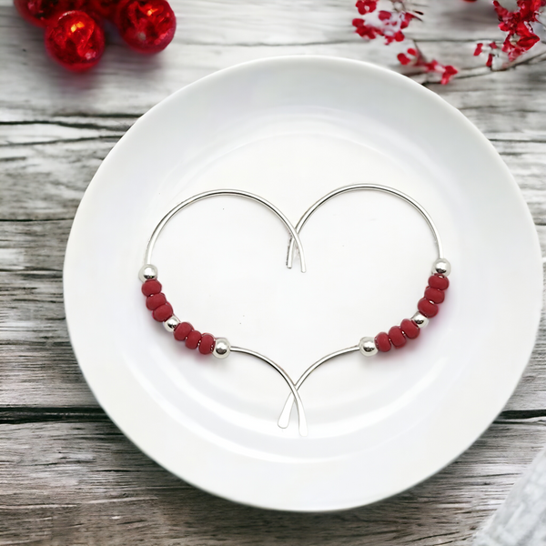 Open Heart - Silver & Red Earrings Bijou by SAM   