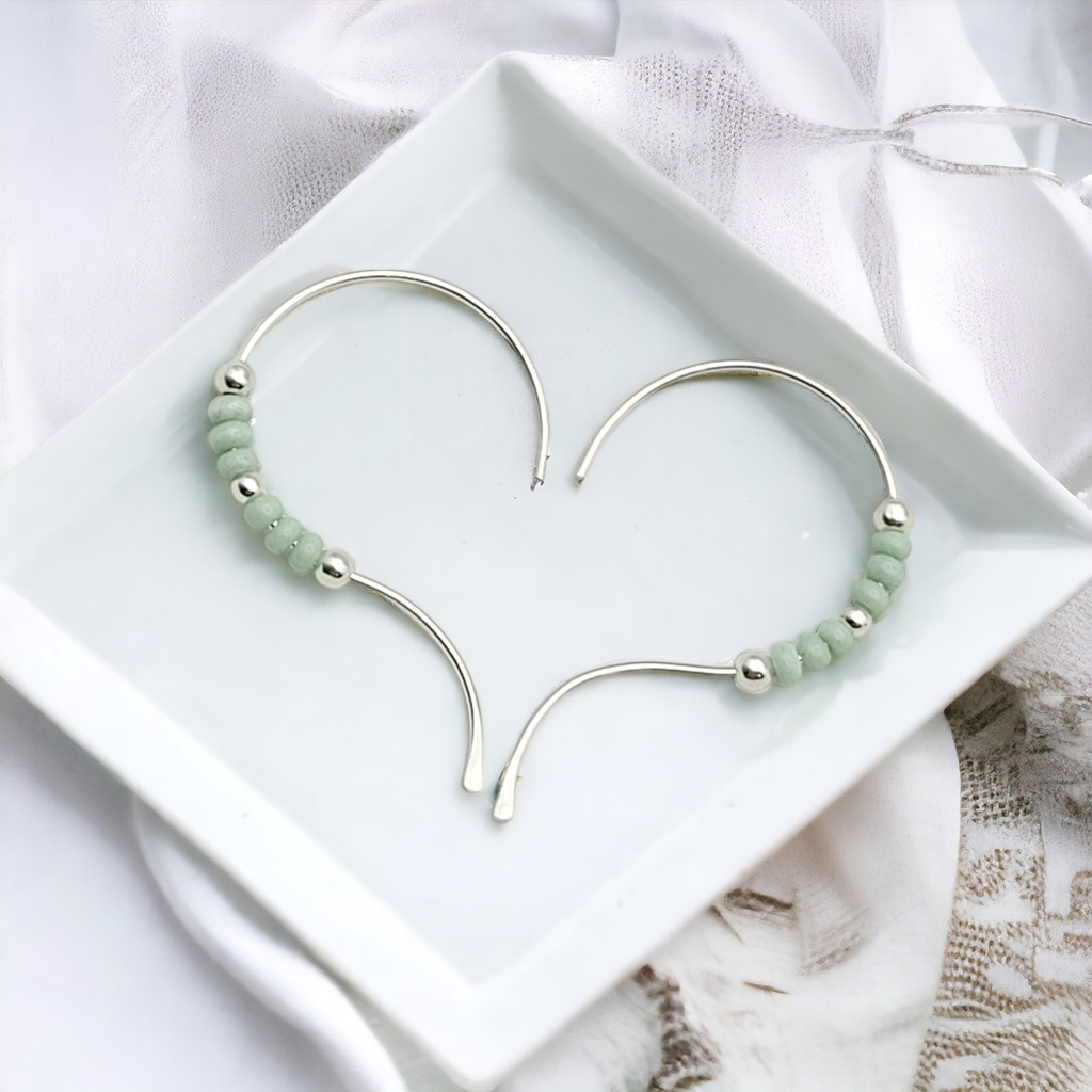 Open Heart - Silver & Mint Earrings Bijou by SAM   