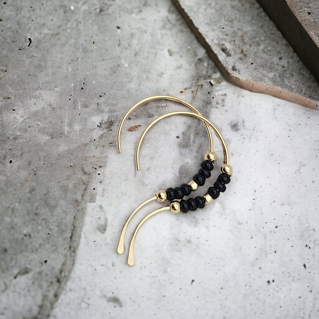 Open Heart - Gold & Black Earrings Bijou by SAM   