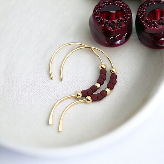 Open Heart - Gold & Maroon Earrings Bijou by SAM   