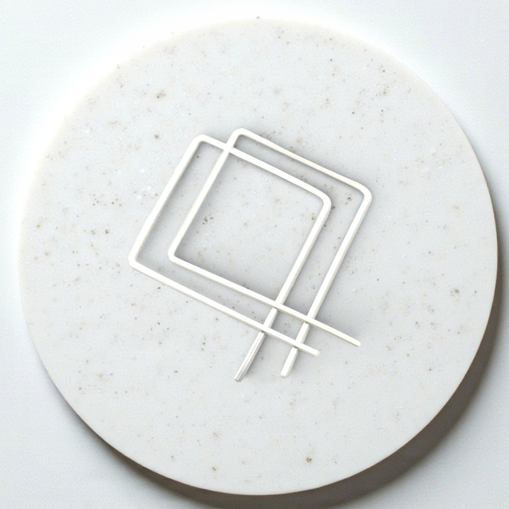 True - Silver Square Threader Hoops Earrings Bijou by SAM
