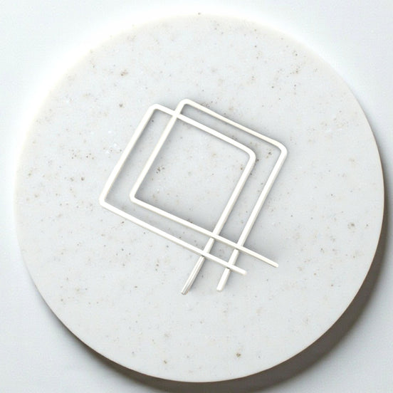 True - Silver Square Threader Hoops Earrings Bijou by SAM