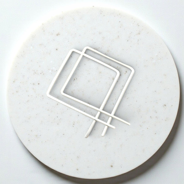 True - Silver Square Threader Hoops Earrings Bijou by SAM