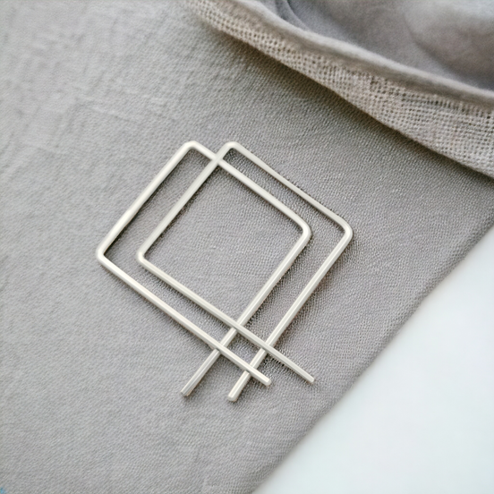 True - Silver Square Threader Hoops Earrings Bijou by SAM   