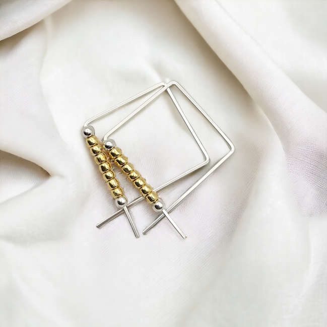 True - Square Silver & Gold Earrings Bijou by SAM   