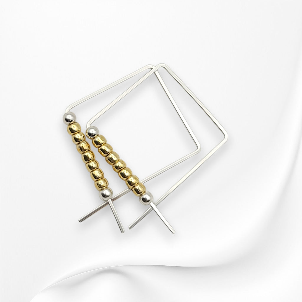 True - Square Silver & Gold Earrings Bijou by SAM   