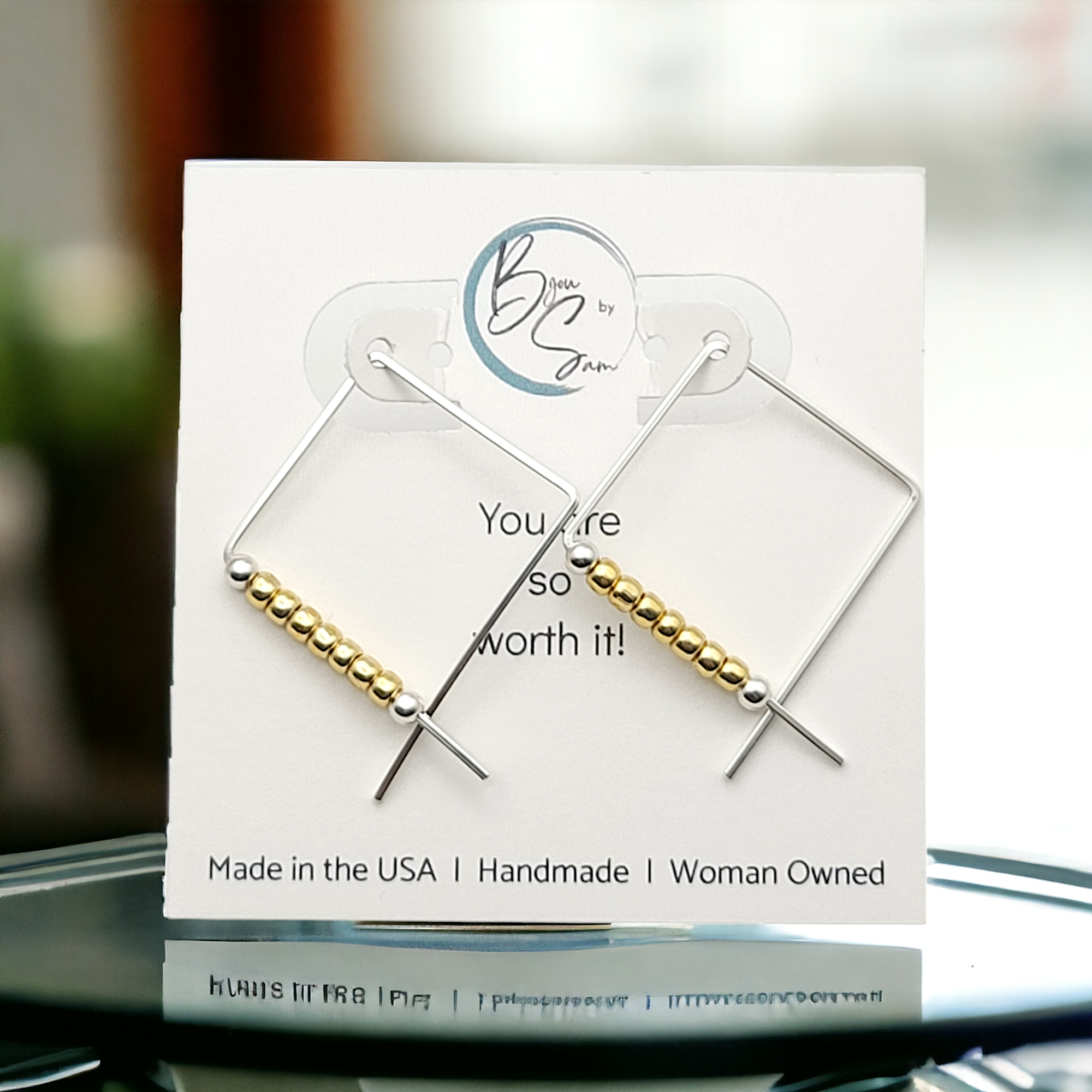 True - Square Silver & Gold Earrings Bijou by SAM   