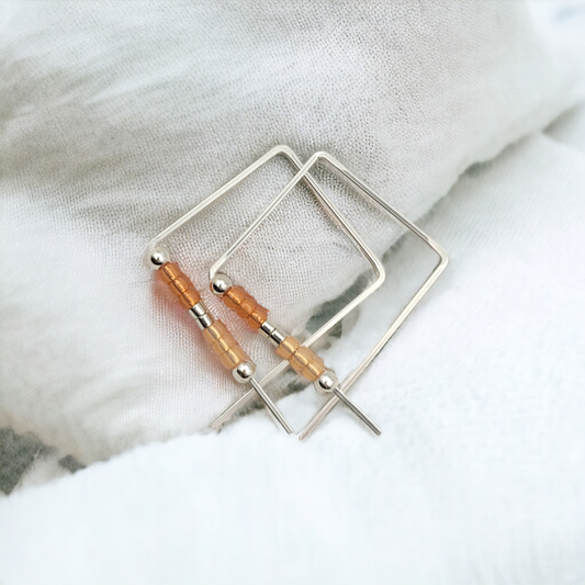 True - Square Silver & Orange Earrings Bijou by SAM   