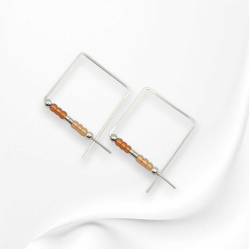 True - Square Silver & Orange Earrings Bijou by SAM   