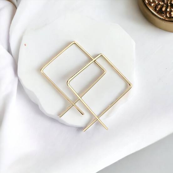 True - Square Gold Threader Hoops Earrings Bijou by SAM   