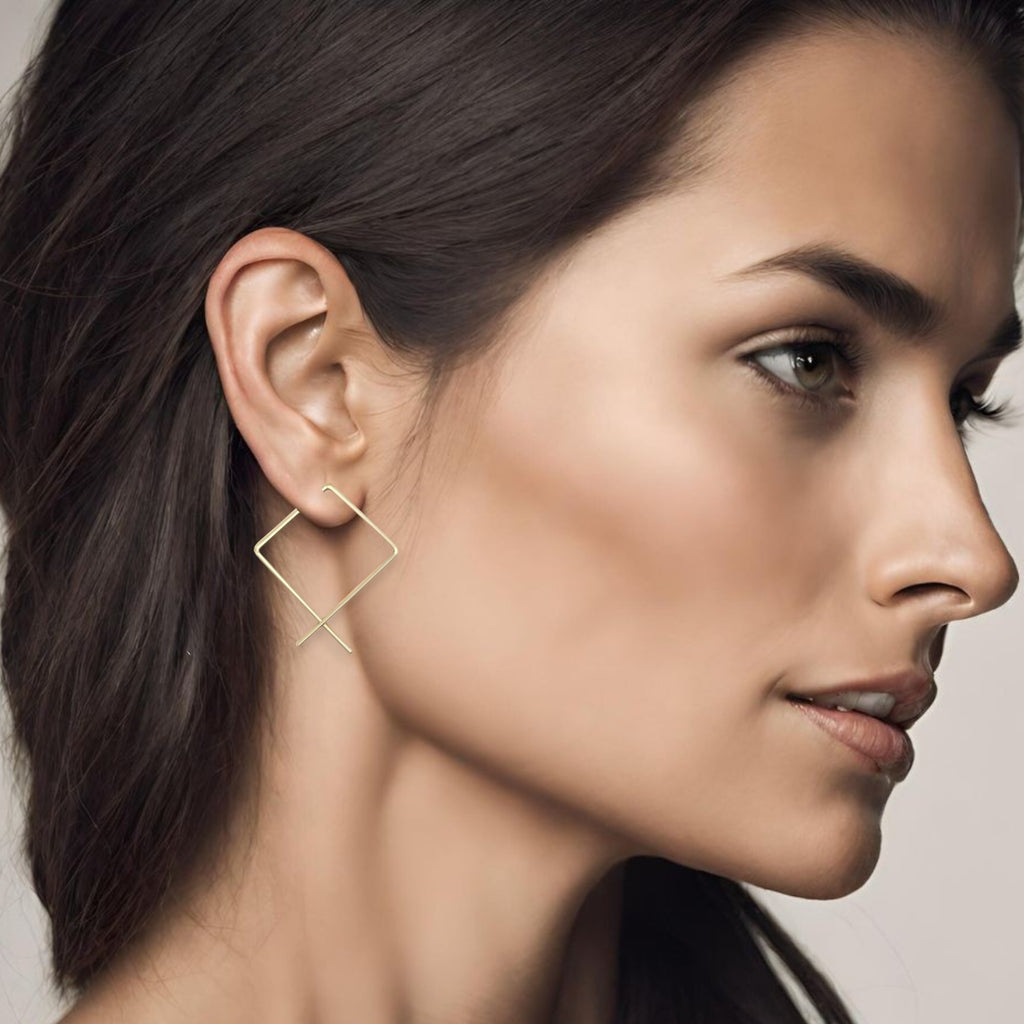 True - Gold or Silver Square Threader Hoops Earrings Bijou by SAM