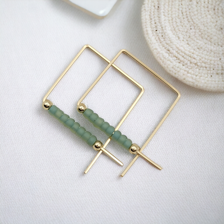 True - Square Gold & Sea Glass Earrings Bijou by SAM   