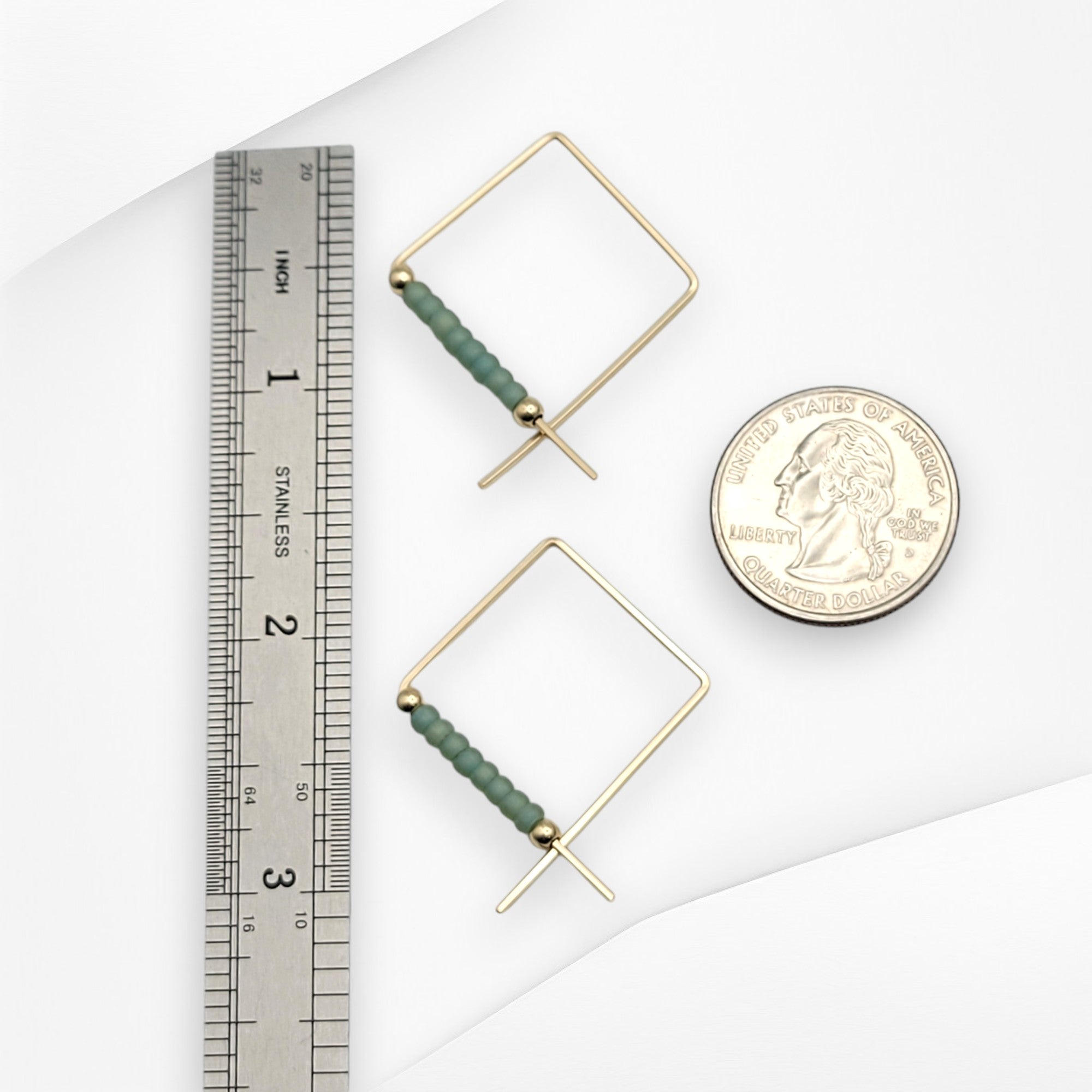 True - Square Gold & Sea Glass Earrings Bijou by SAM   