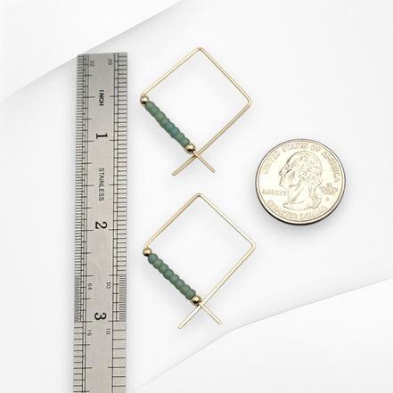 True - Square Gold & Sea Glass Earrings Bijou by SAM   