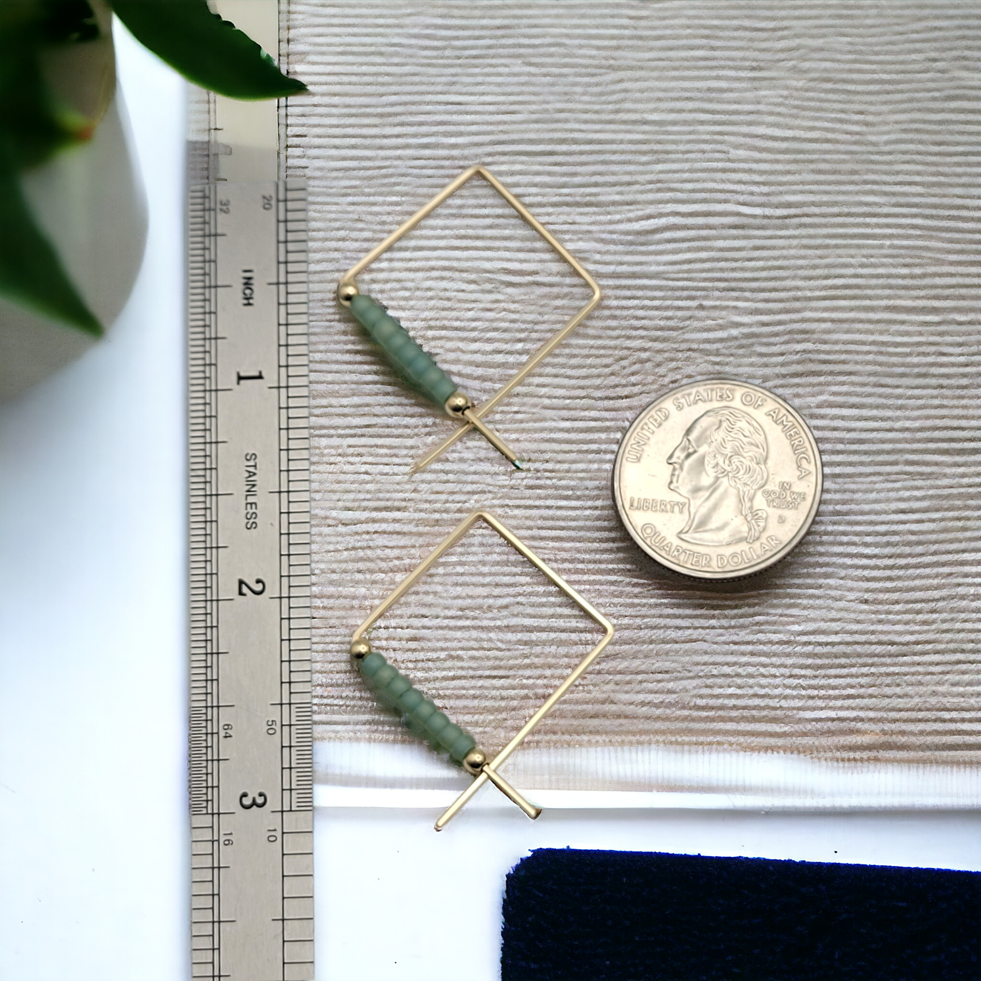 True - Square Gold & Sea Glass Earrings Bijou by SAM   