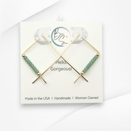 True - Square Gold & Sea Glass Earrings Bijou by SAM   