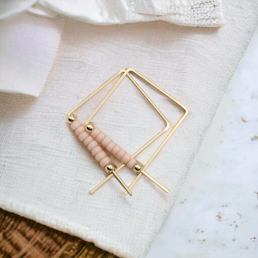 True - Square Gold with Pale Pink Earrings Bijou by SAM   