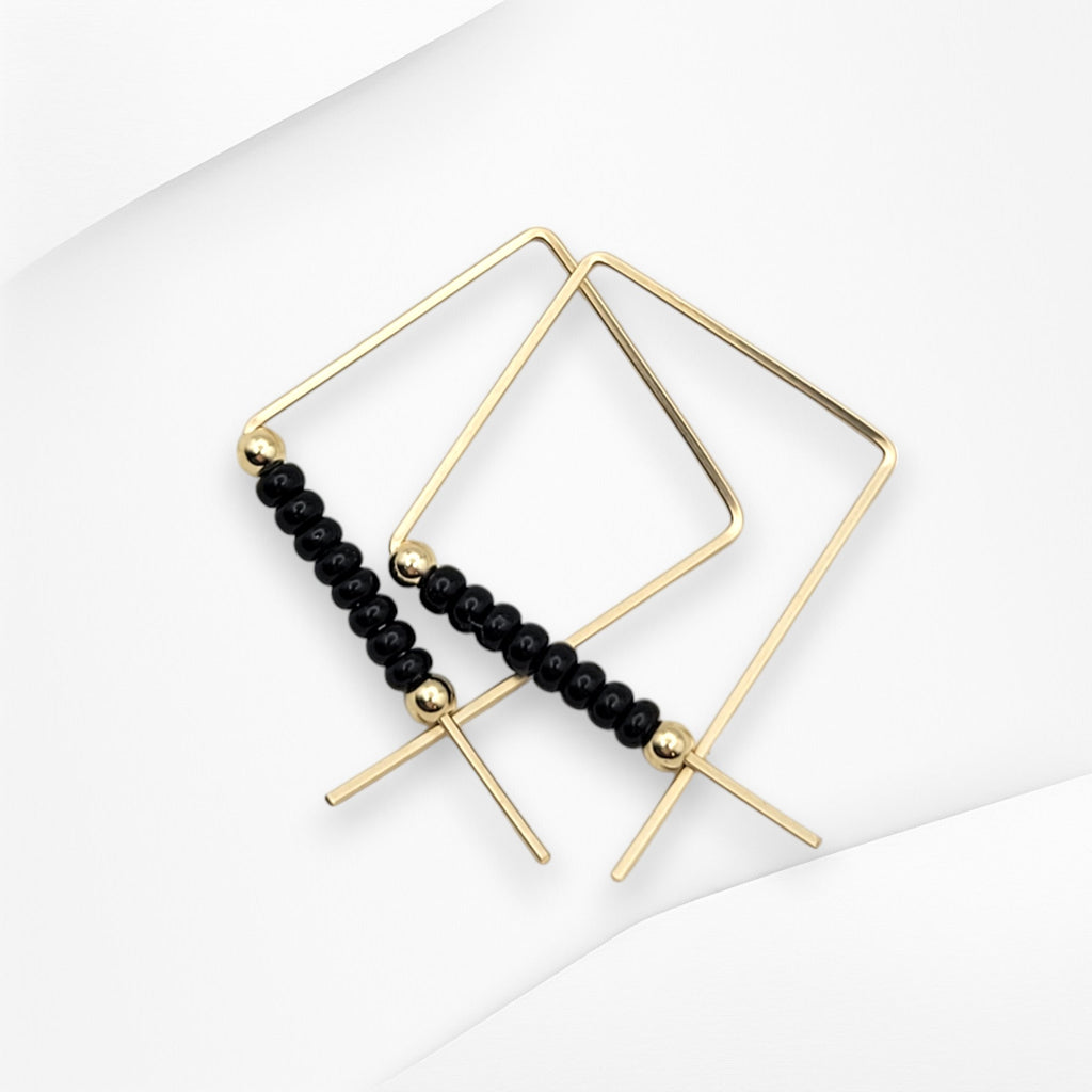True - Square Gold & Black Earrings Bijou by SAM   