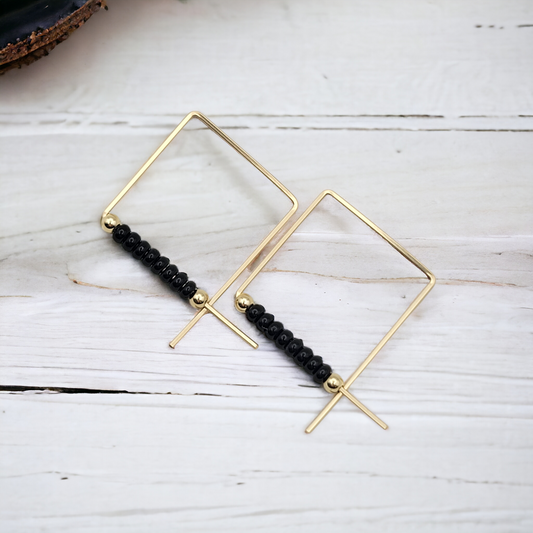 True - Square Gold & Black Earrings Bijou by SAM   